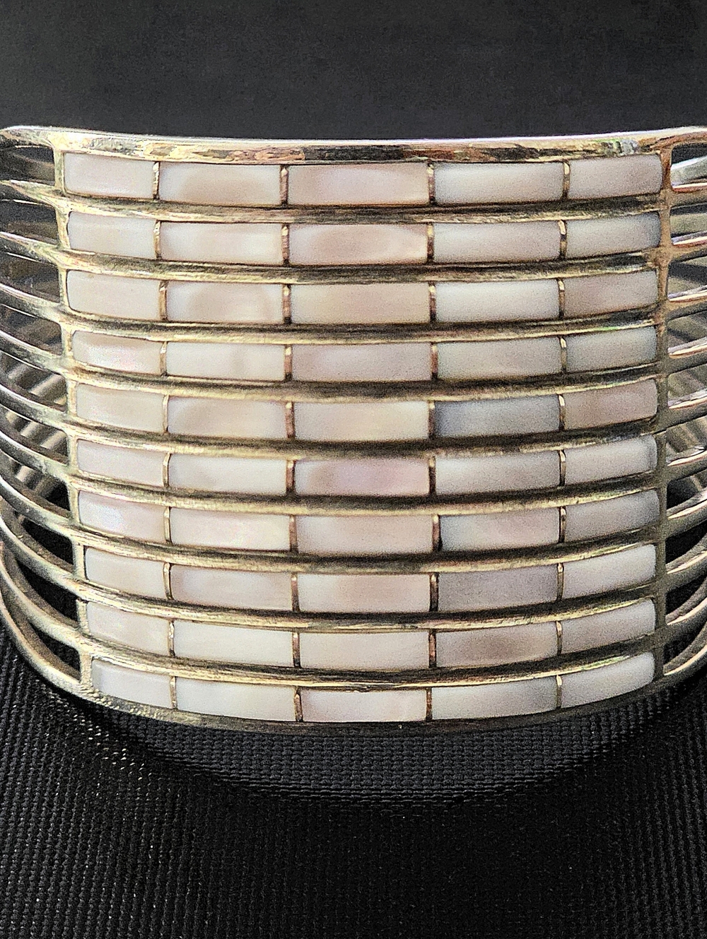VTG Rose Draper RD 10 Row Mother Of Pearl Navajo Sterling Silver Native Bracelet